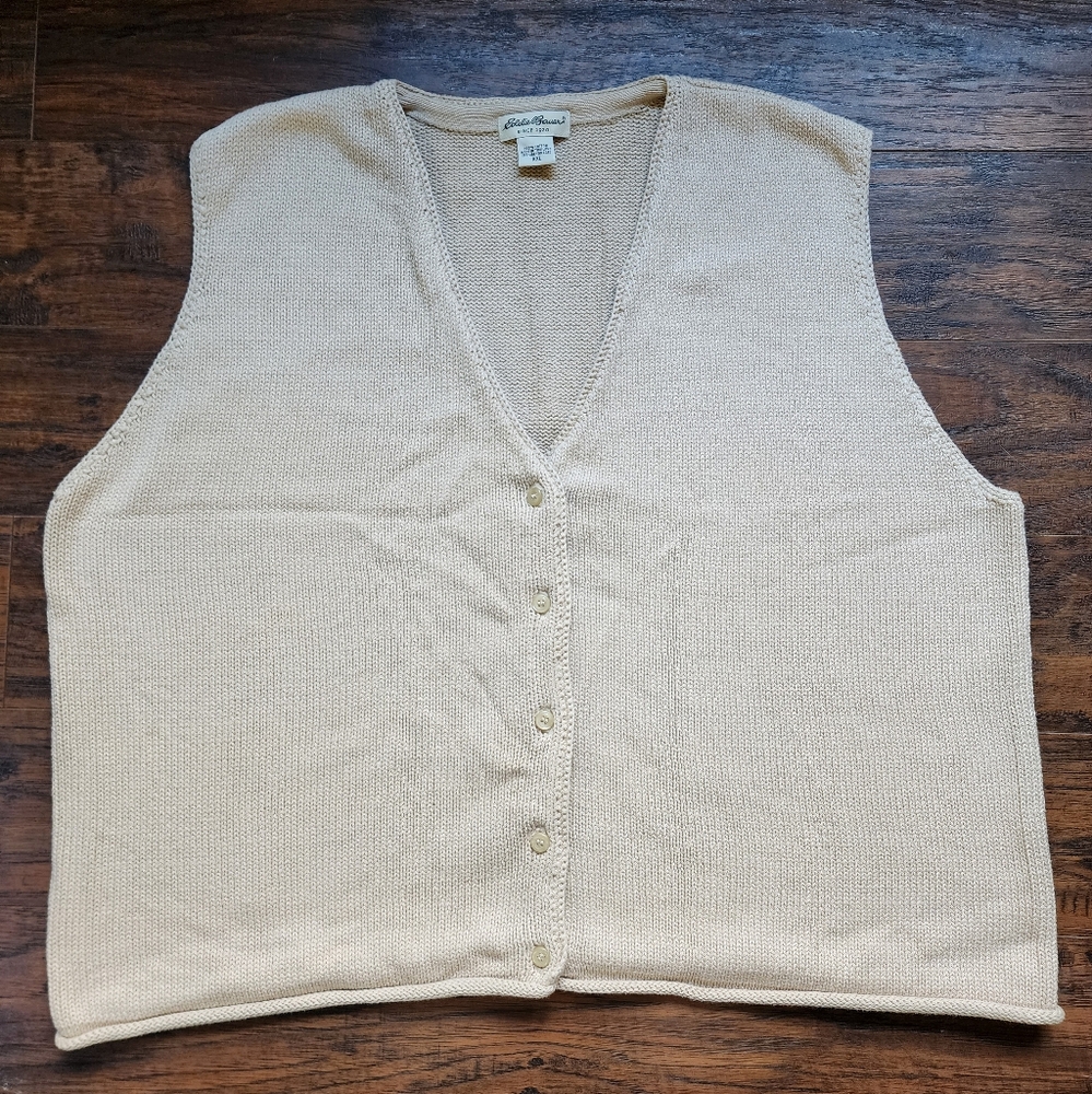 Eddie Bauer Cotton Button Front Knit Neutral Sweater Vest